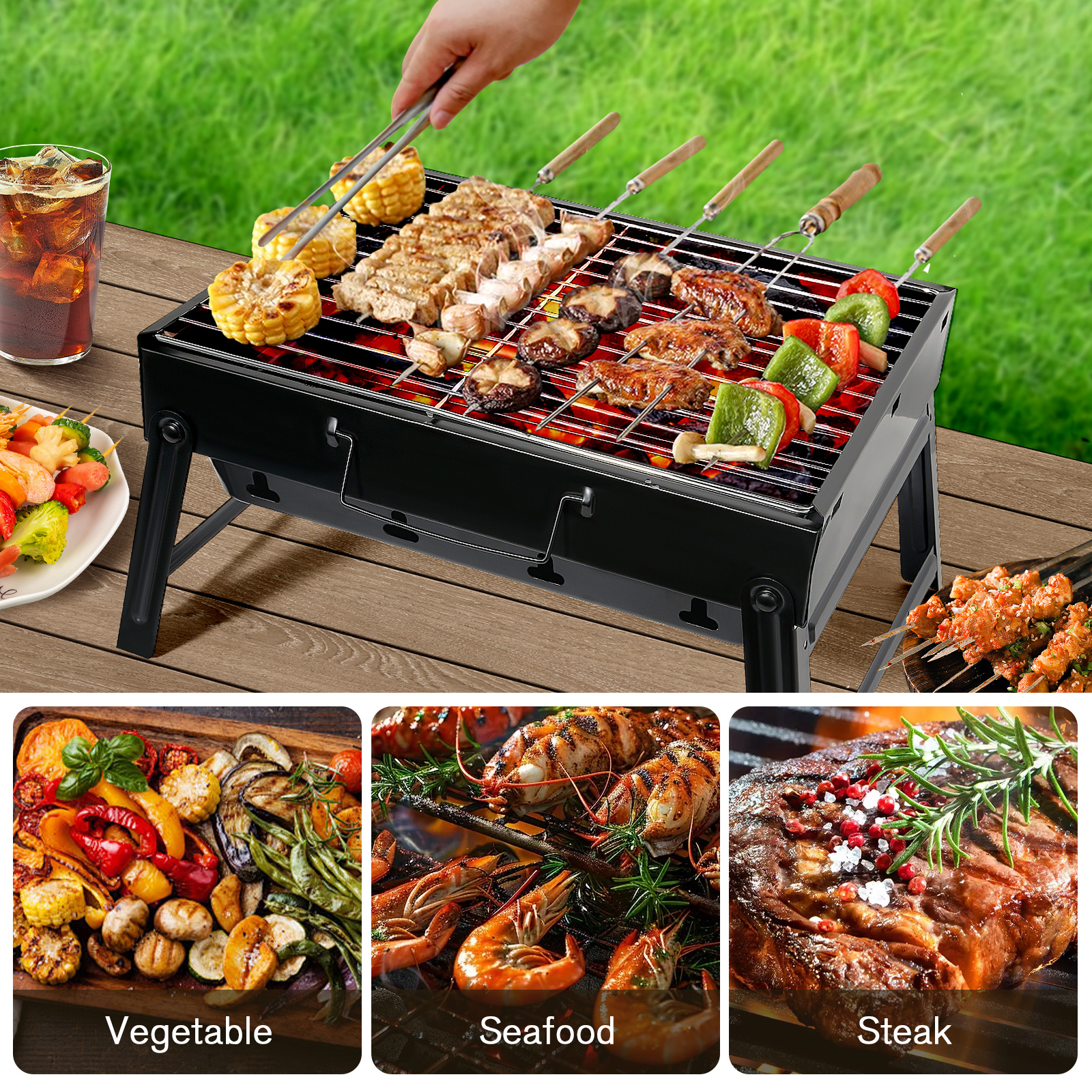 Portable Foldable Camping Stove & Bbq Grill, Mini Lightweight Windproof Iron & Stainless Steel Charcoal Grill, Outdoor Cookware For Hiking Picnic Garden Backpacking Travel