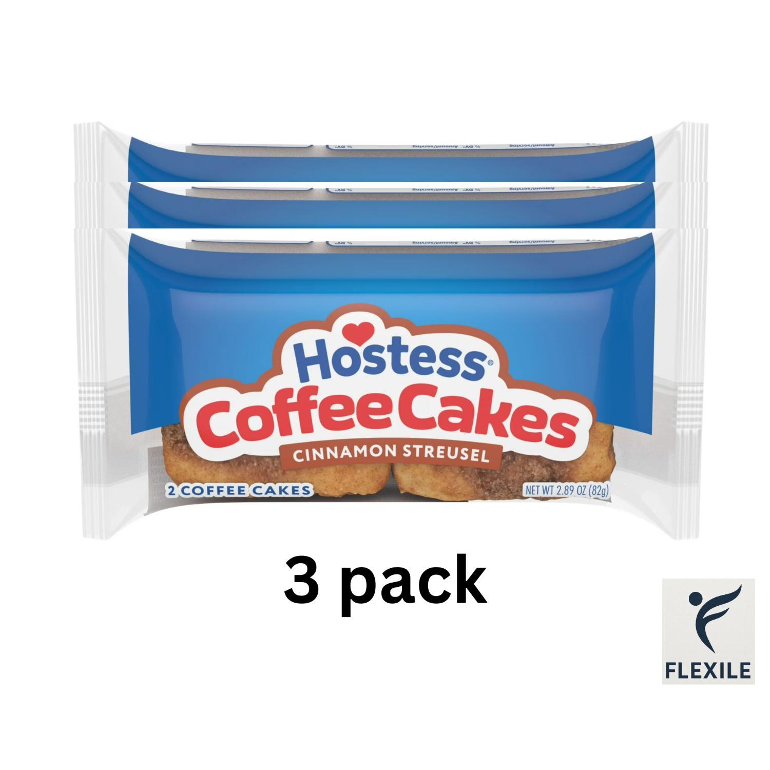 TEMU Hostess Coffee Cakes Cinnamon Streusel Snack Cakes, 2.89 Oz Sleeves (2 Cakes Per Pack), 3 Pack Family Snack Bundle, Soft Baked Breakfast Cakes &