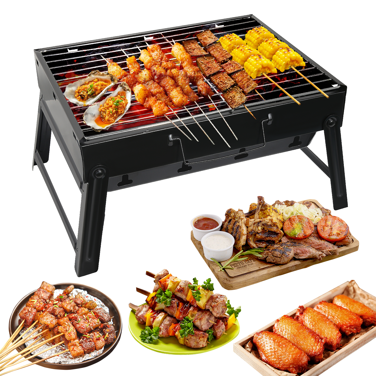TEMU Uten Portable Foldable Charcoal Grill - Outdoor Bbq Grill For Camping, Picnics, Backyard | Heavy Duty Steel, Easy Assembly