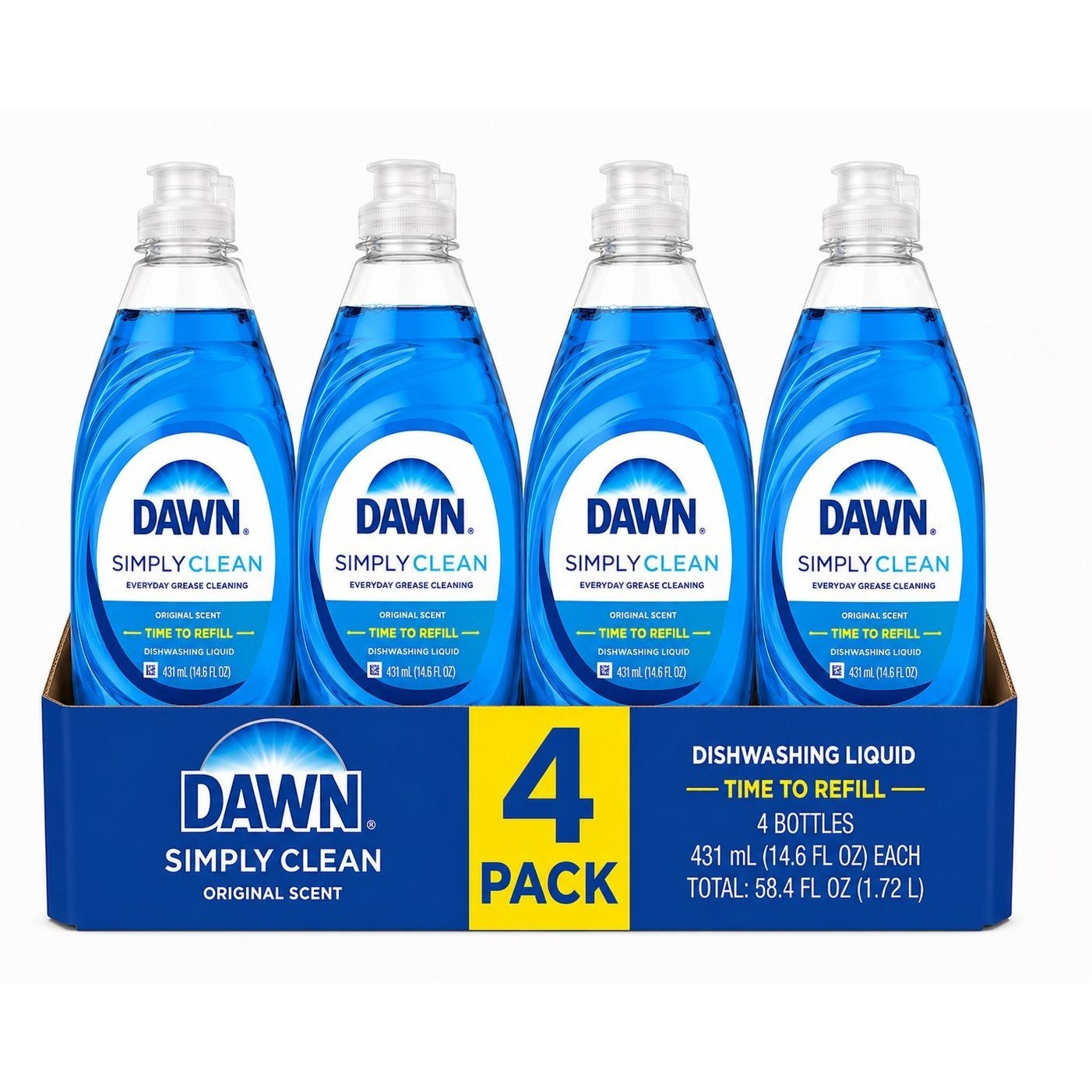 TEMU Dawn Simply Clean Dishwashing Liquid, Original Scent, 14.6oz (431ml) Each, Pack Of 4