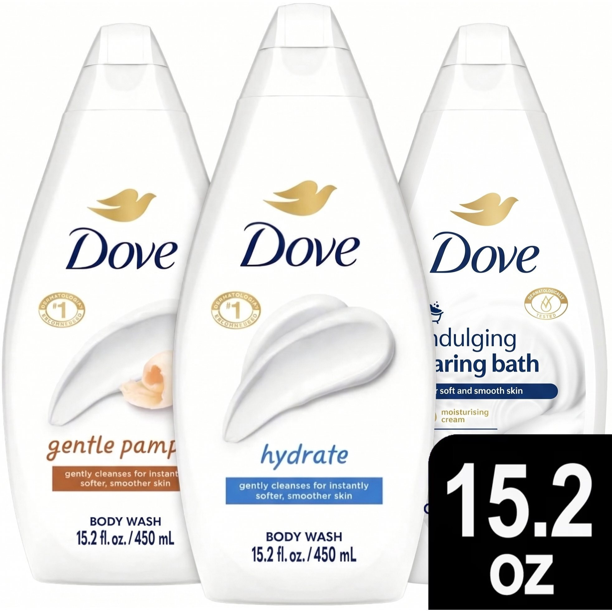 Dove Body Wash Variety Pack, 3 Assorted Scents, 15.2 oz Bottles Each