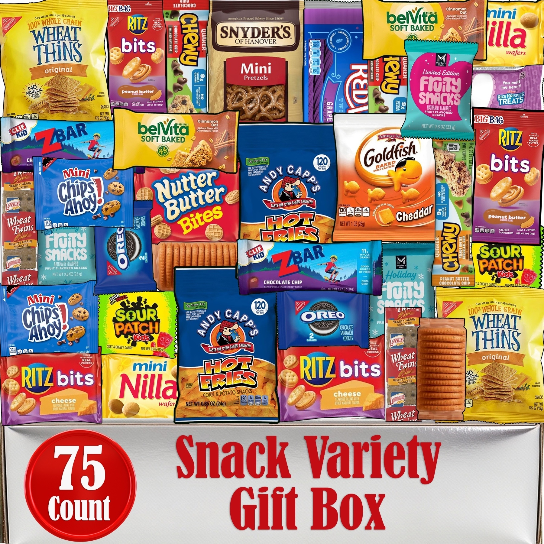 snack box for adults pack 75 count snack and candy gift basket care package with assorted individually wrapped snacks and candies for adults students road trips office snacks Product details 0