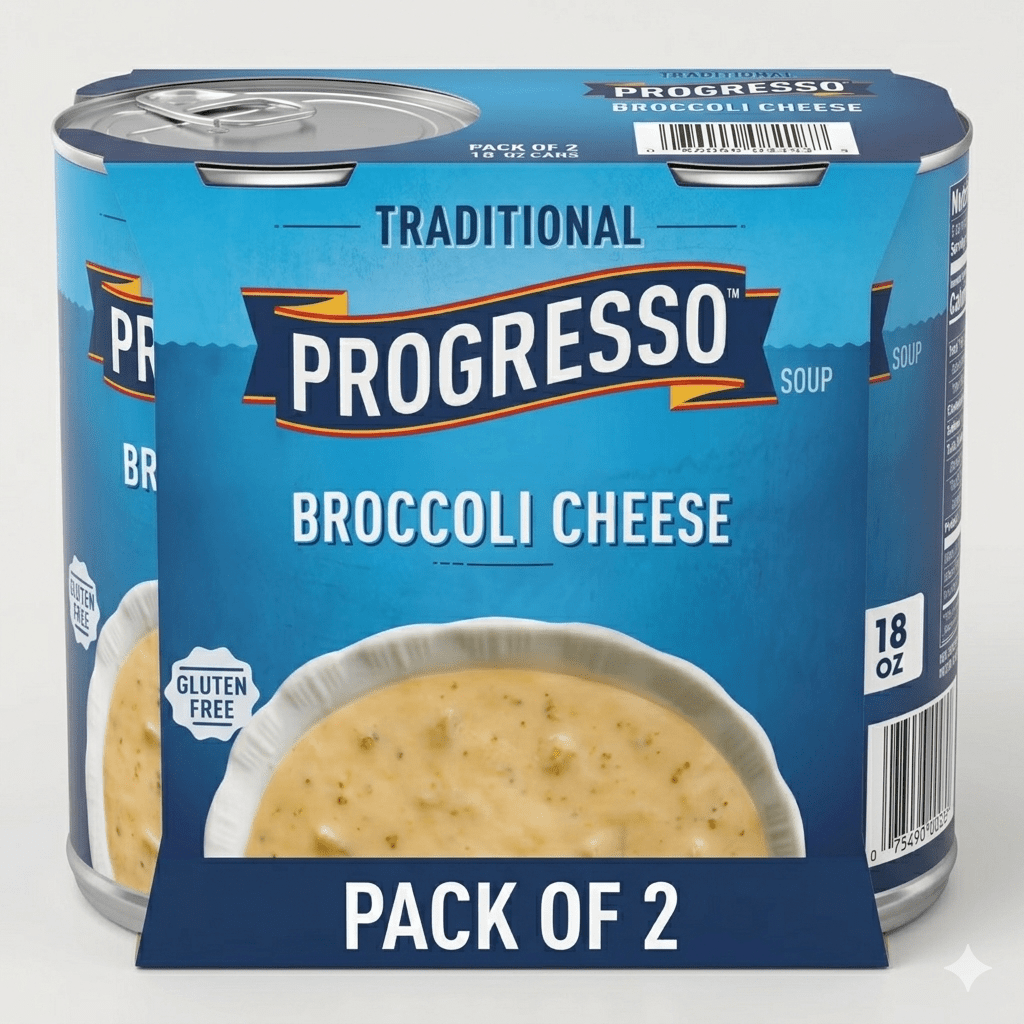 Pack of 2 Progresso Broccoli Cheese Traditional Canned Soup – Gluten-Free, 18 oz