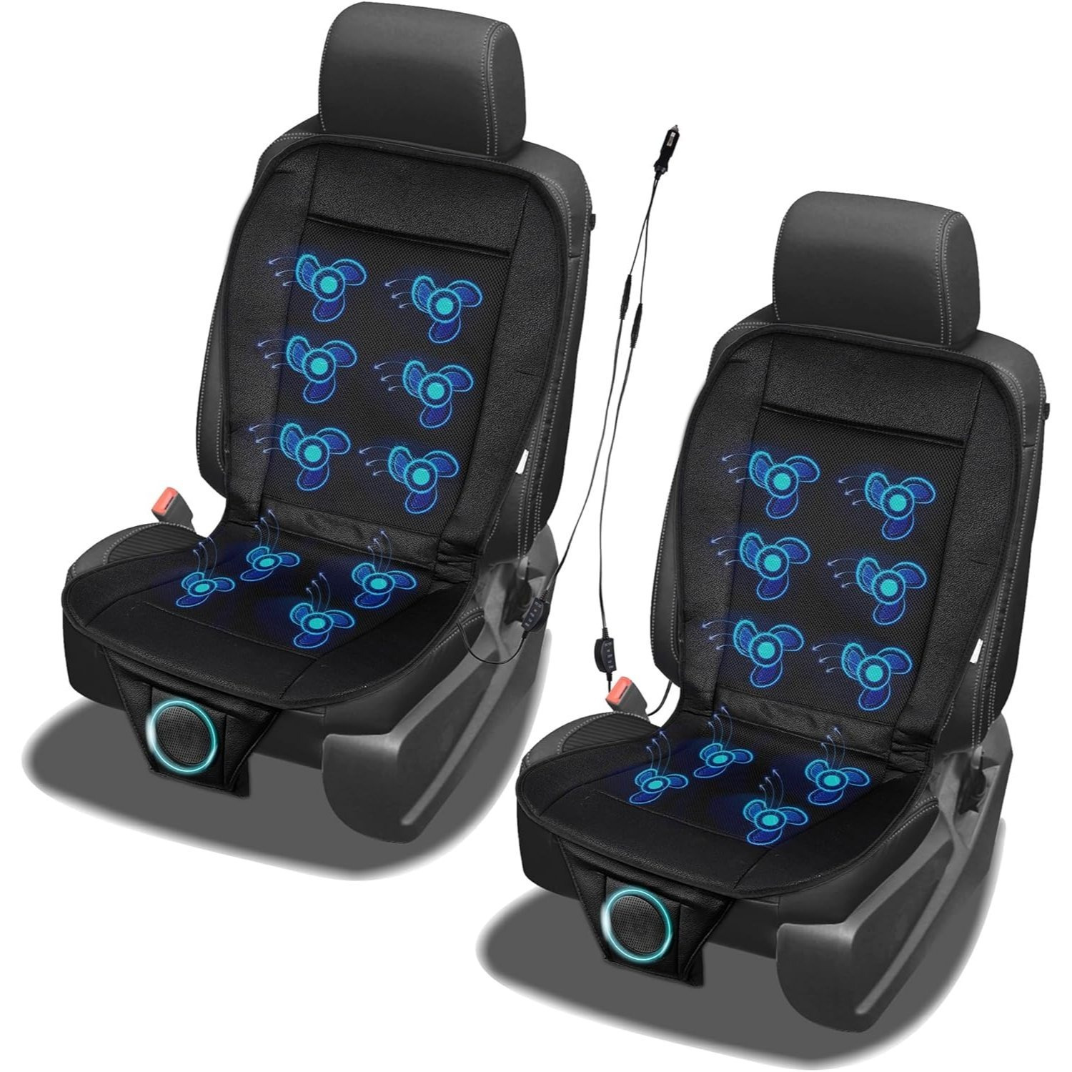 12v Cooling Car Seat Cushions With Single Plug 2-pack - Universal Fit Ventilated Seat Covers For Hot