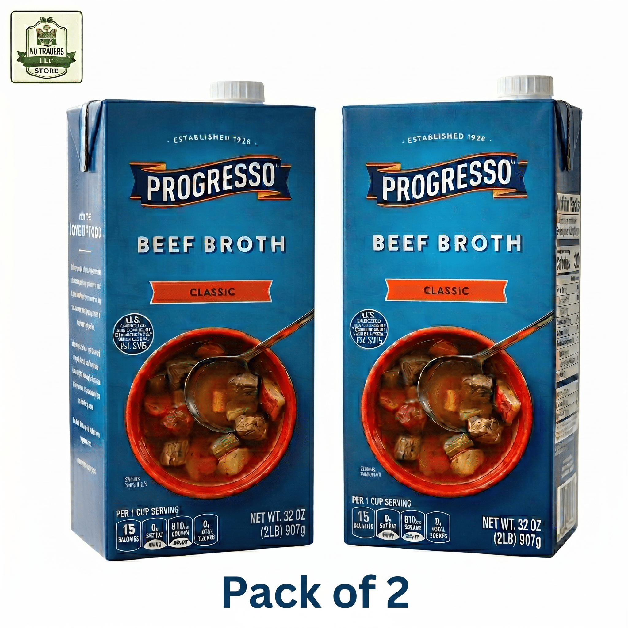 Progresso Classic Beef Broth – Gluten Free & Fat Free, 32 oz (Pack of 2)