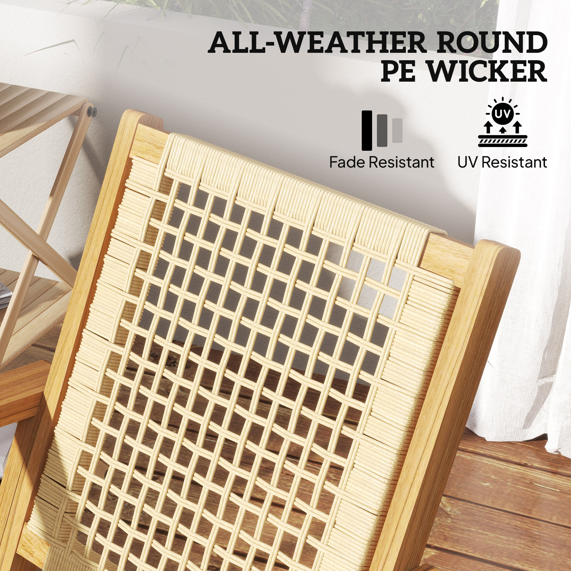 Outsunny Outdoor Rocking Chair Set of 2, Acacia Wood Outdoor Rockers with Armrests, Rattan Wicker Back and Seat, Patio Wooden Rocking Chair Set for Garden, Balcony, Porch, Khaki