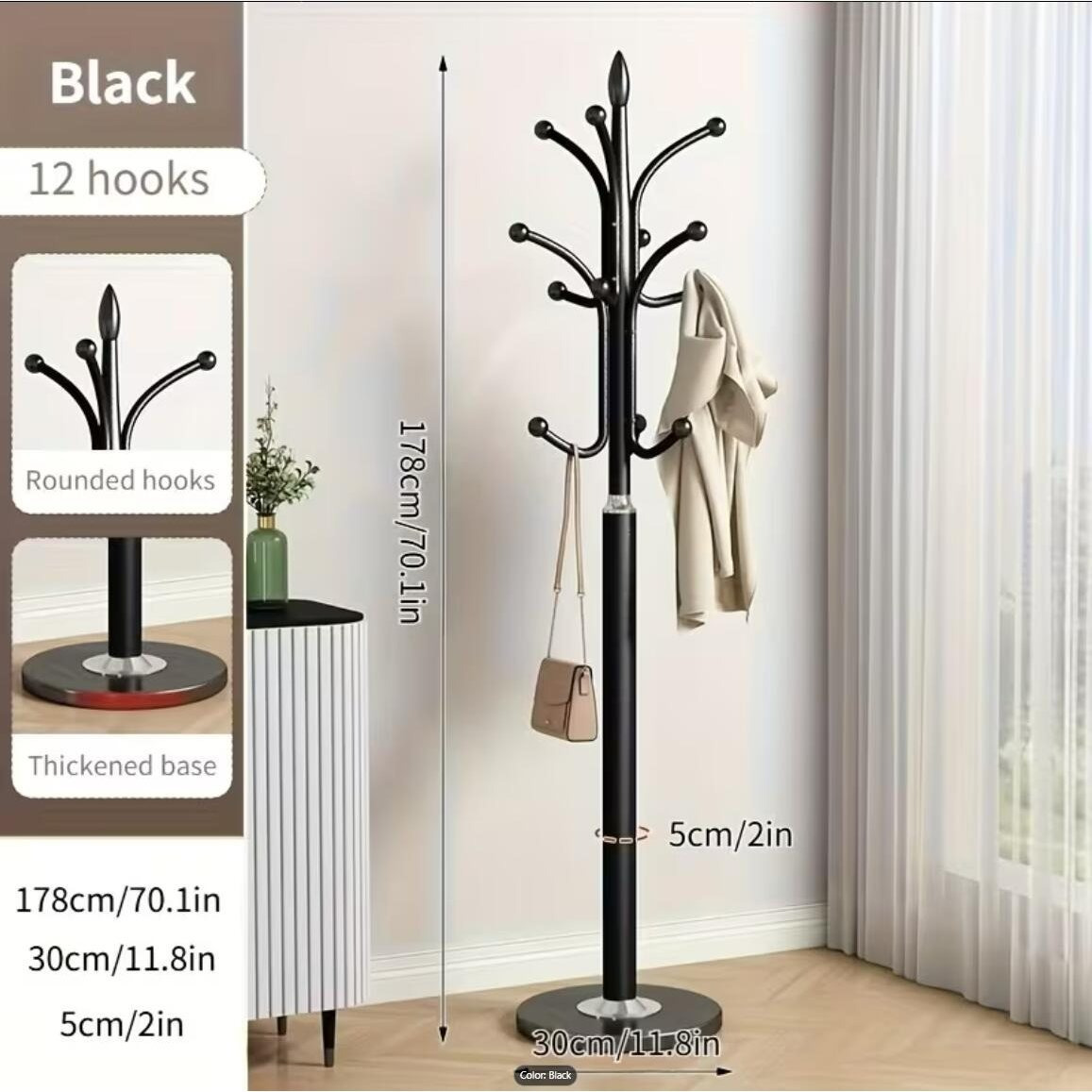TEMU 1pc Freestanding Household Coat Rack, , European-style , Multi-hook Design, Large-capacity Clothing Storage And Organization, Easy And Practical