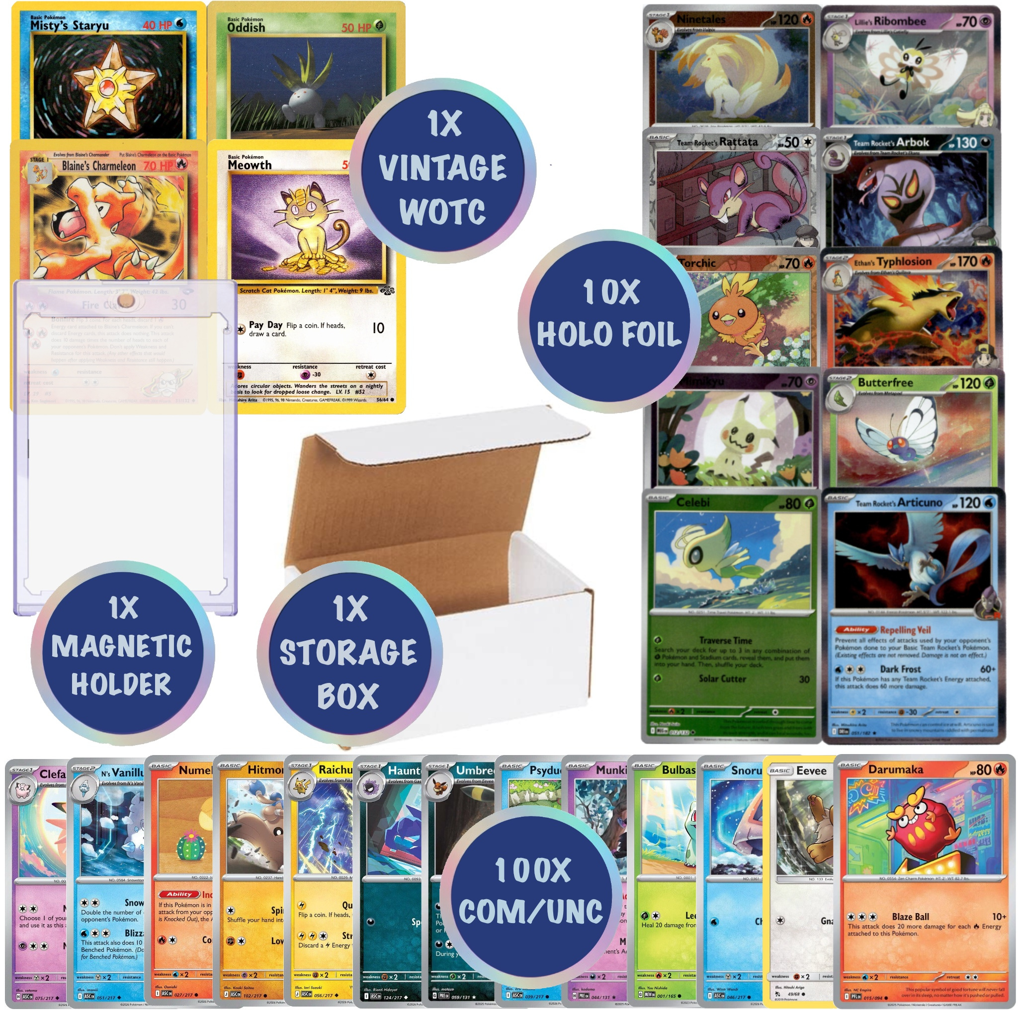 Collector’s Battle Bundle | 1x Vintage WOTC Pokémon Card + 110x Modern Cards | Holo Foils & Rares Included! | Perfect Gift for Collectors & Kids!