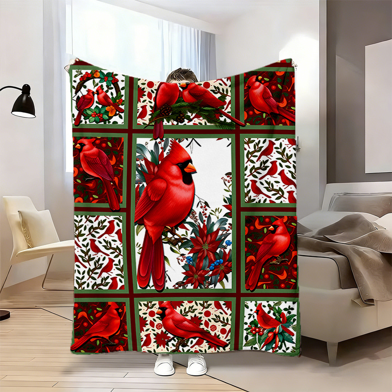 TEMU 1pc Red Flannel Blanket - Heavyweight 280gsm Plush Soft Bedspread/throw - Vintage & Floral Pattern In Red, Green, Brown, - For Home, Office,