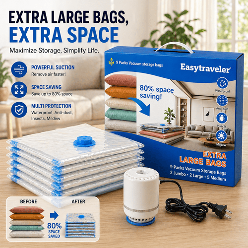 extra large vacuum storage bags with pump 9 pack heavy duty compression bags for clothes bedding travel airtight reusable