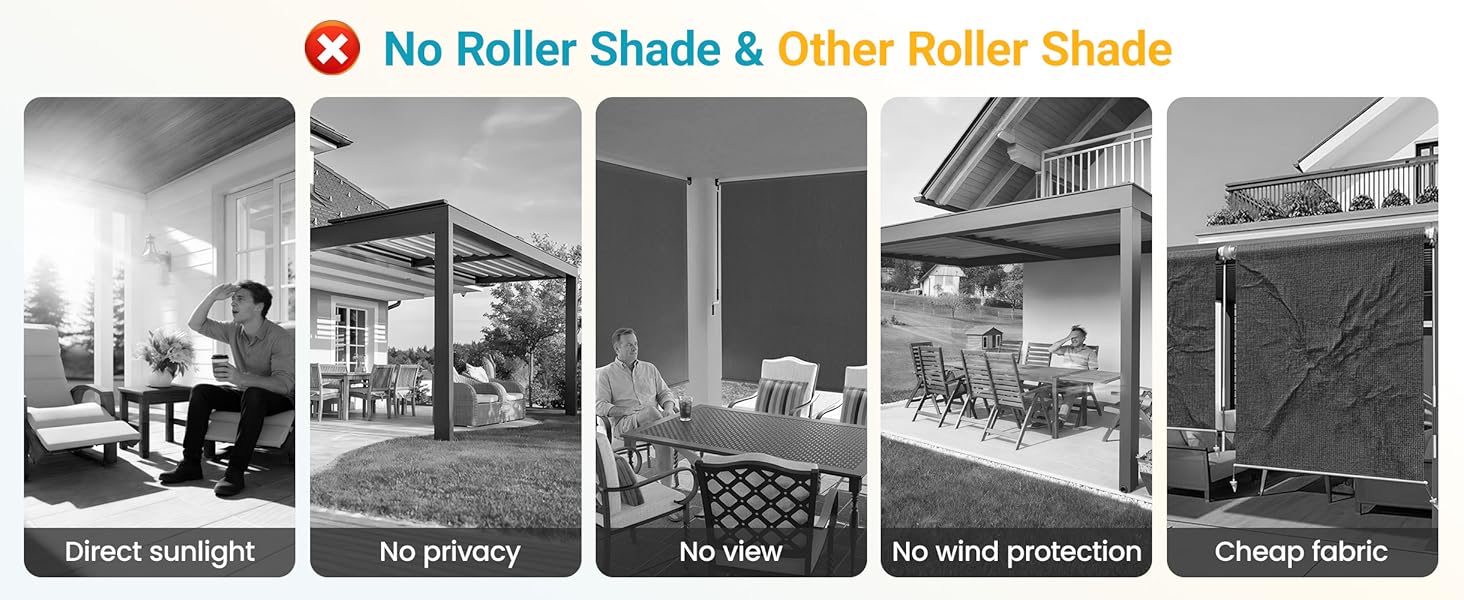 10'W X 8'H Outdoor Roller Shade, 95% UV Protection 420GSM New Material Sun Shades, Cordless Aluminum Outdoor Blinds with Crank Handle, Privacy Protection Patio Shade for Outdoor Patio