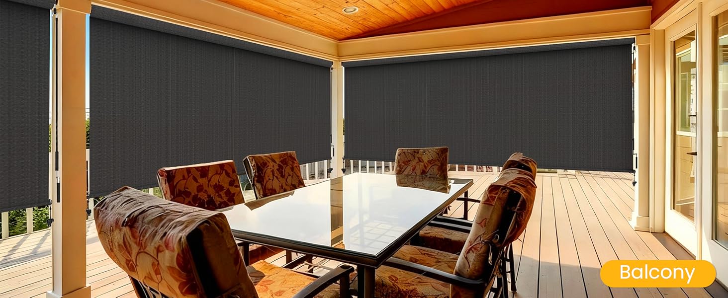 10'W X 8'H Outdoor Roller Shade, 95% UV Protection 420GSM New Material Sun Shades, Cordless Aluminum Outdoor Blinds with Crank Handle, Privacy Protection Patio Shade for Outdoor Patio