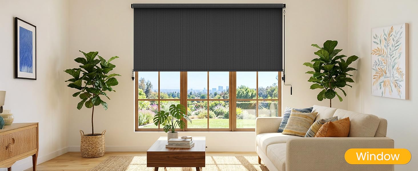 10'W X 8'H Outdoor Roller Shade, 95% UV Protection 420GSM New Material Sun Shades, Cordless Aluminum Outdoor Blinds with Crank Handle, Privacy Protection Patio Shade for Outdoor Patio