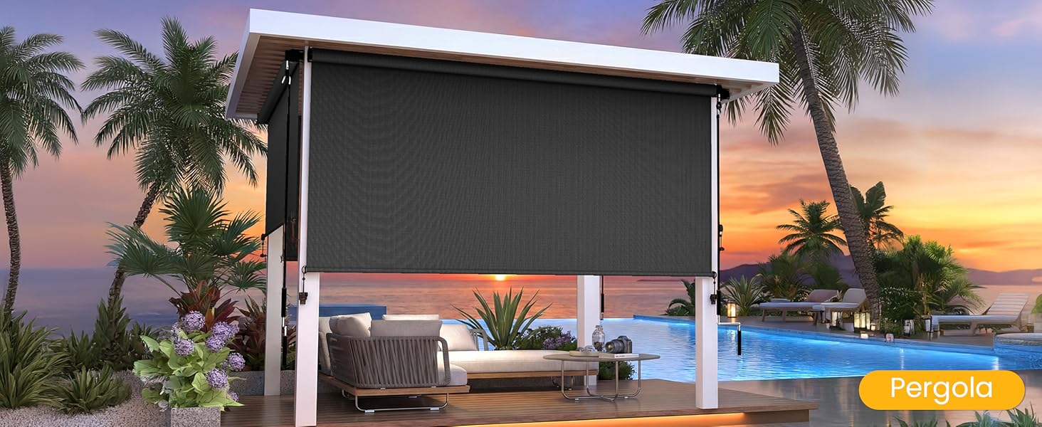 10'W X 8'H Outdoor Roller Shade, 95% UV Protection 420GSM New Material Sun Shades, Cordless Aluminum Outdoor Blinds with Crank Handle, Privacy Protection Patio Shade for Outdoor Patio