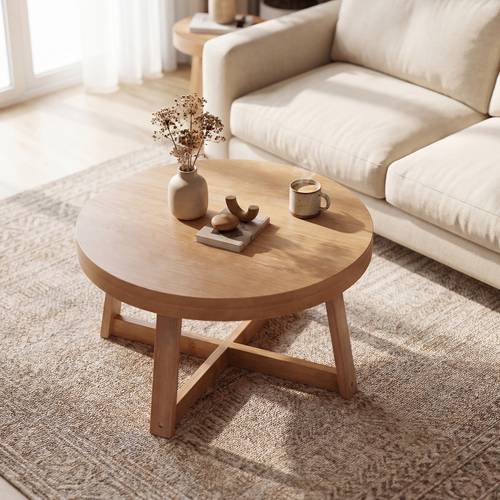 round coffee table for living room 30 farmhouse accent table with study rubber wood legs and reinforced x shaped base rustic center table modern circle side table for small spaces and bedroom