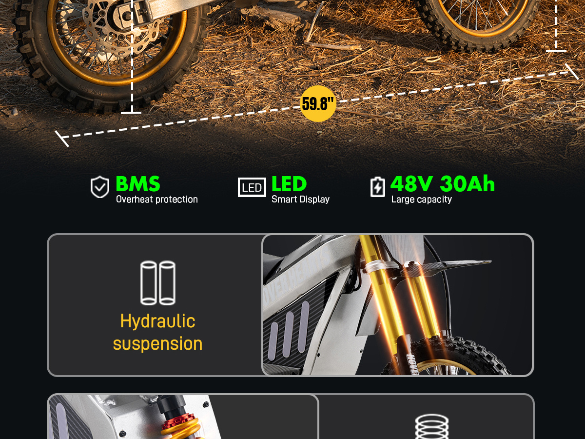 powerful 3000w electric dirt bike for adultsand teens all terrain off road motorcycle 8 inch alloy wheels heavy duty frame ledheadlights 250 lbs   load suitable fordrifting and off road riding Product details 5