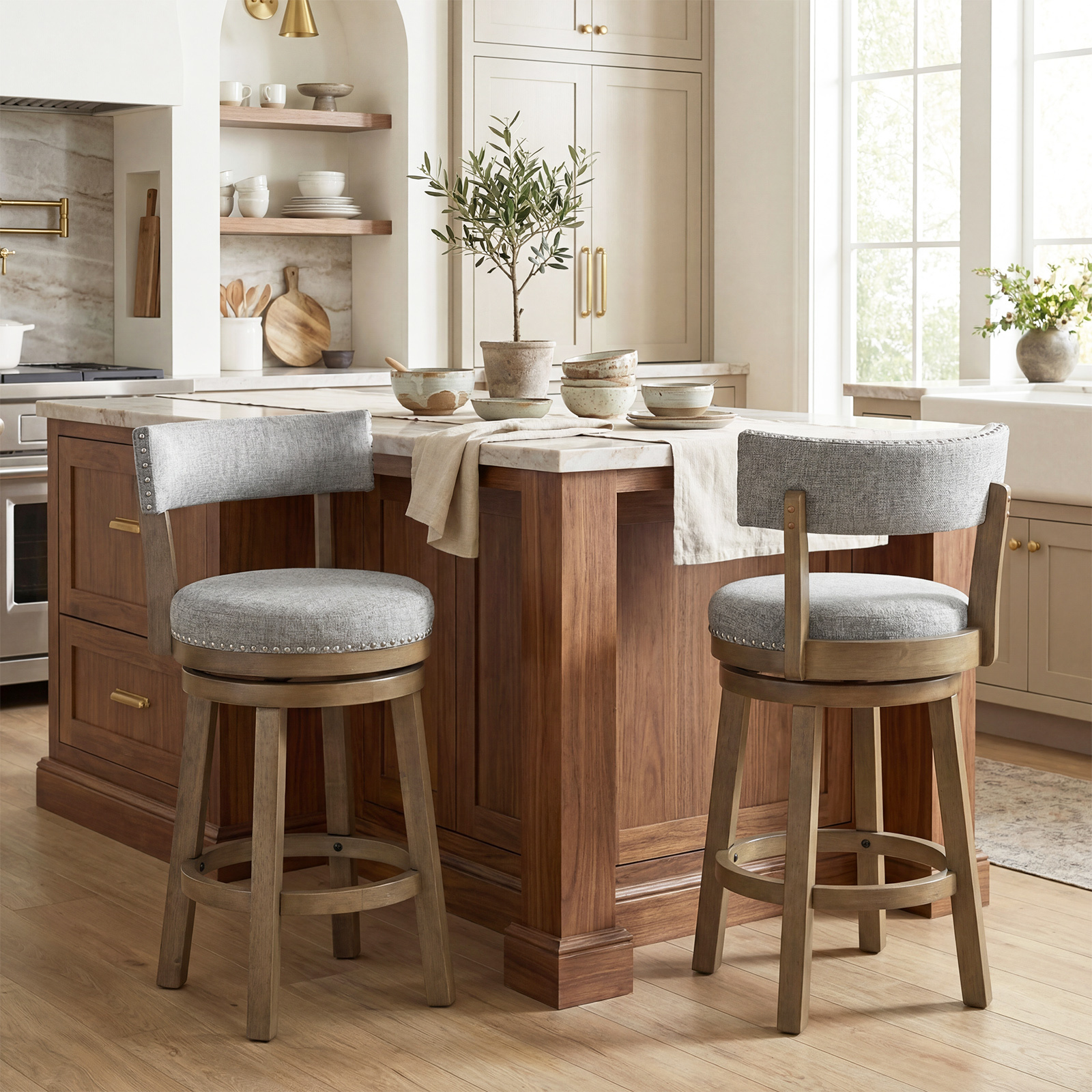   swivel counter height bar stool upholstered   with padded back and rubber wood legs kitchen island breakfast chair for dining room and home bar