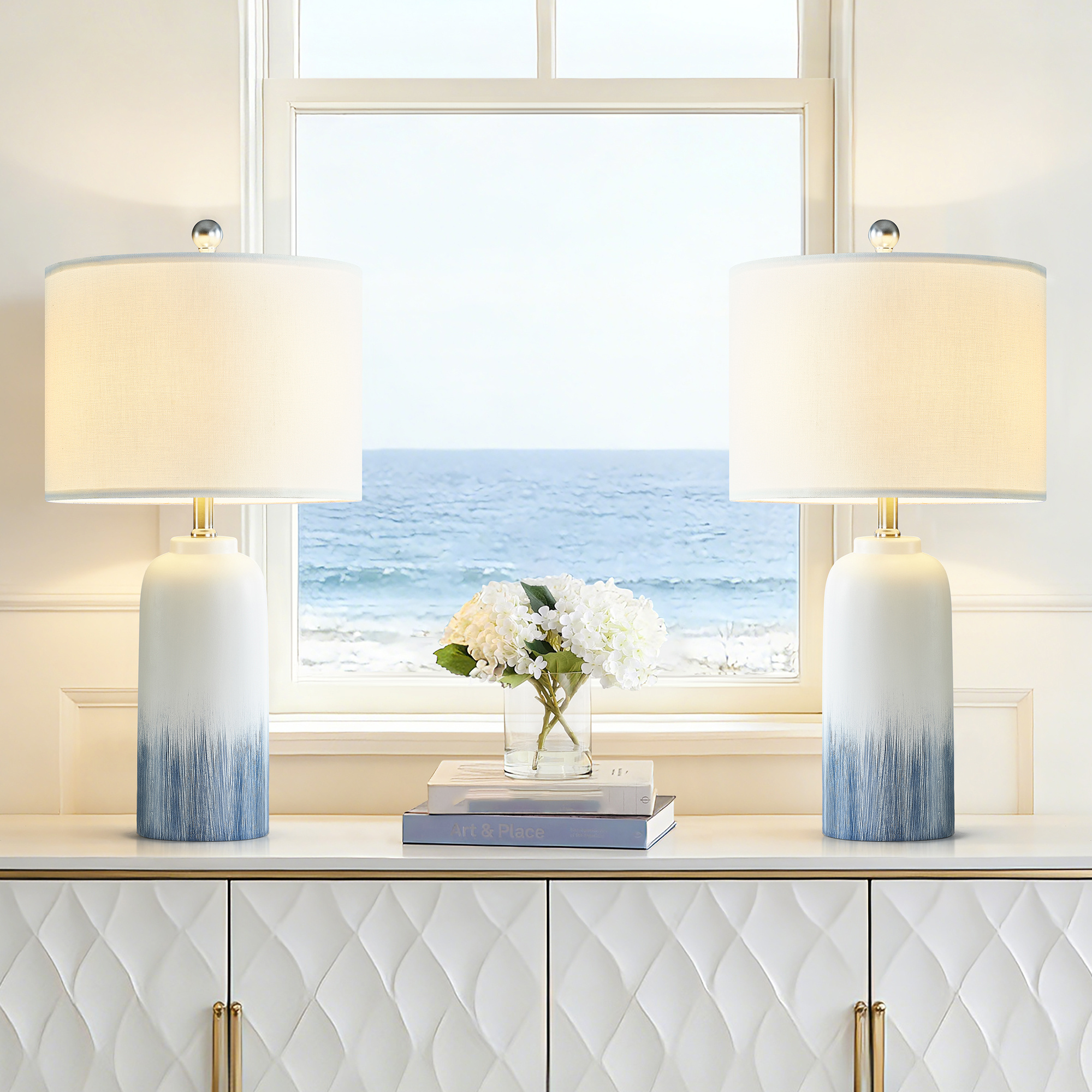 24" Modern Coastal Blue Ceramic Table Lamp Set of 2 9 Coastal Blue Ceramic Table Lamp Set