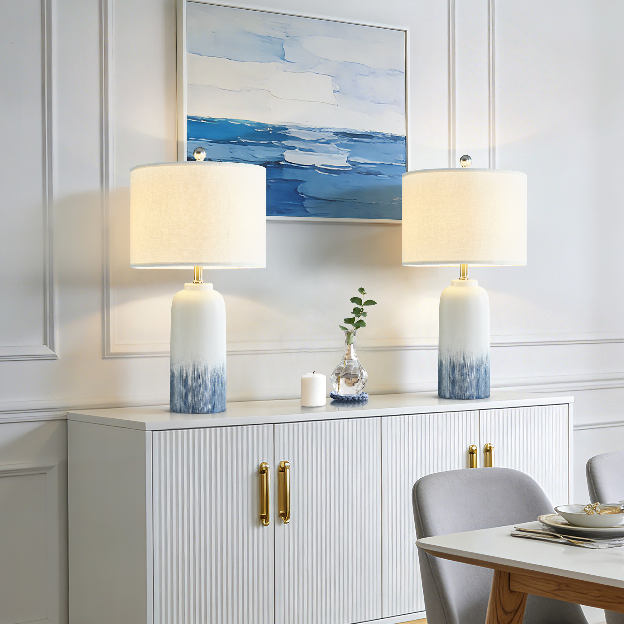 24" Modern Coastal Blue Ceramic Table Lamp Set of 2 10 Coastal Blue Ceramic Table Lamp Set