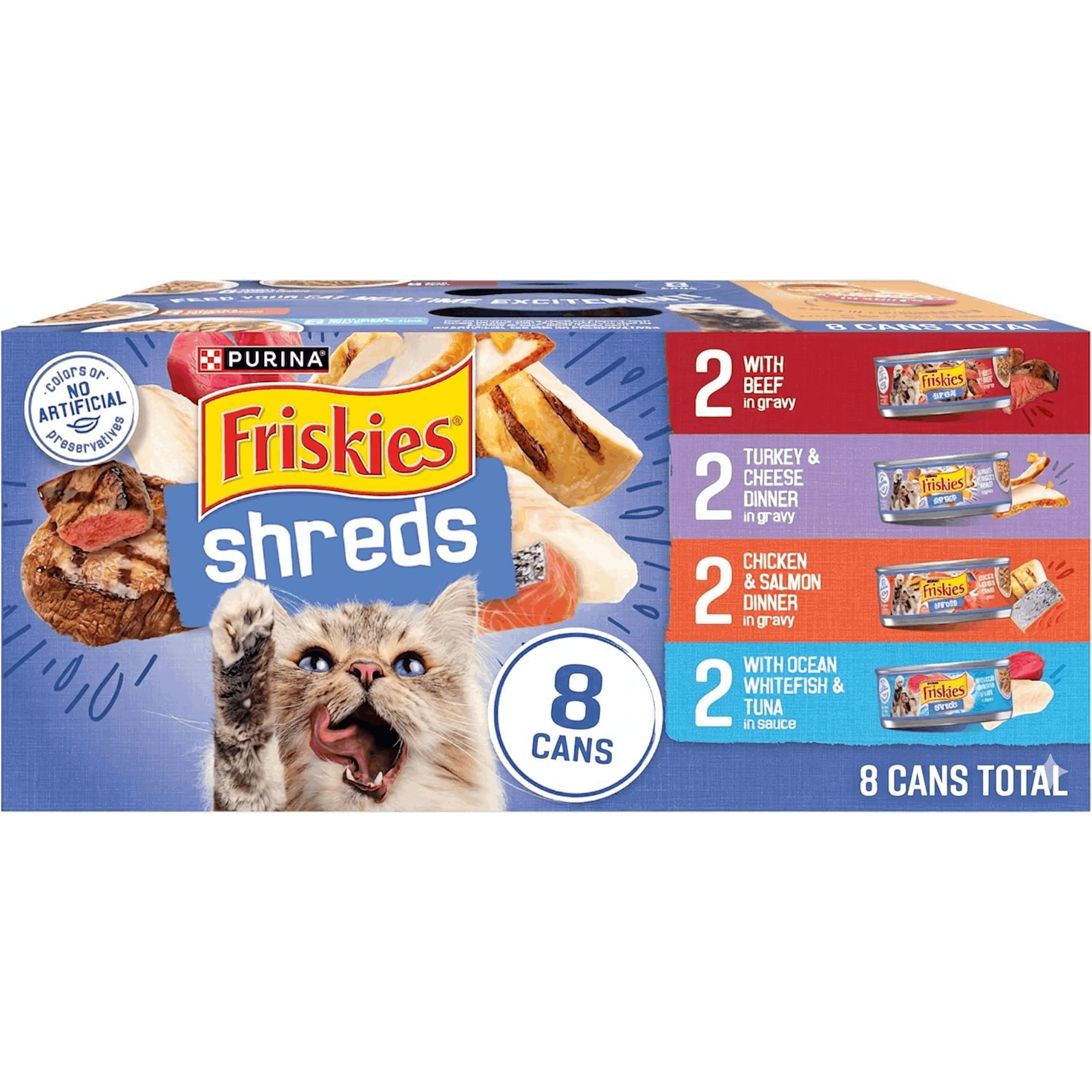 TEMU (pack Of 8) Purina Friskies Gravy Wet Cat Food Pack, With Beef, Turkey And Cheese Dinner, Chicken And Salmon Dinner, With Ocean And Tuna 5.5 Oz.