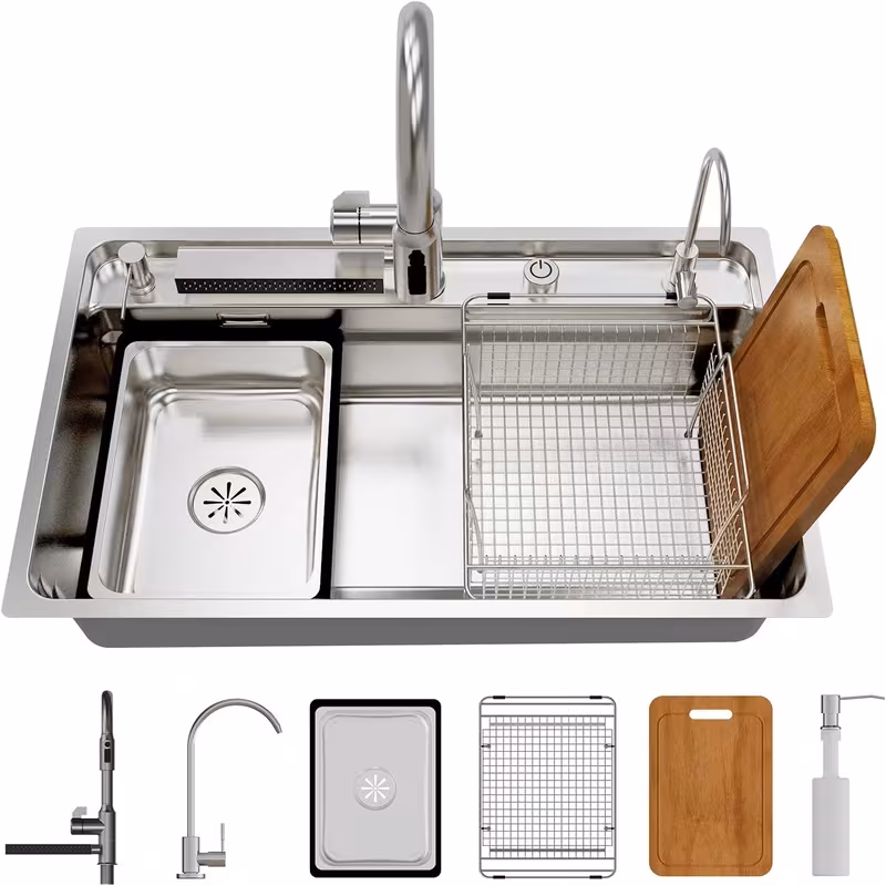 30 7 x 18 9 inch drop in undermount kitchen sink deep single bowl 15 gauge t304 stainless steel handmade basin smart modern workstation sinks with accessories Product details 0