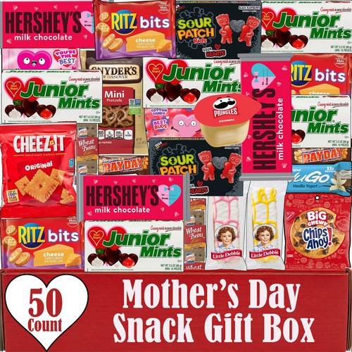 mothers day box 50 count candy assortment with heart shaped chocolate candy heart sour candy cotton candy gift for mom gift for mother girlfriend wife