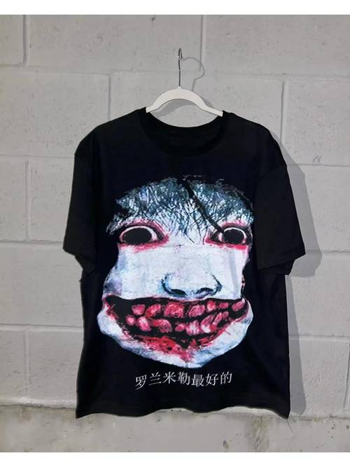 unisex gothic style short sleeve streetwear y2k top harajuku retro droland face print pattern t shirt