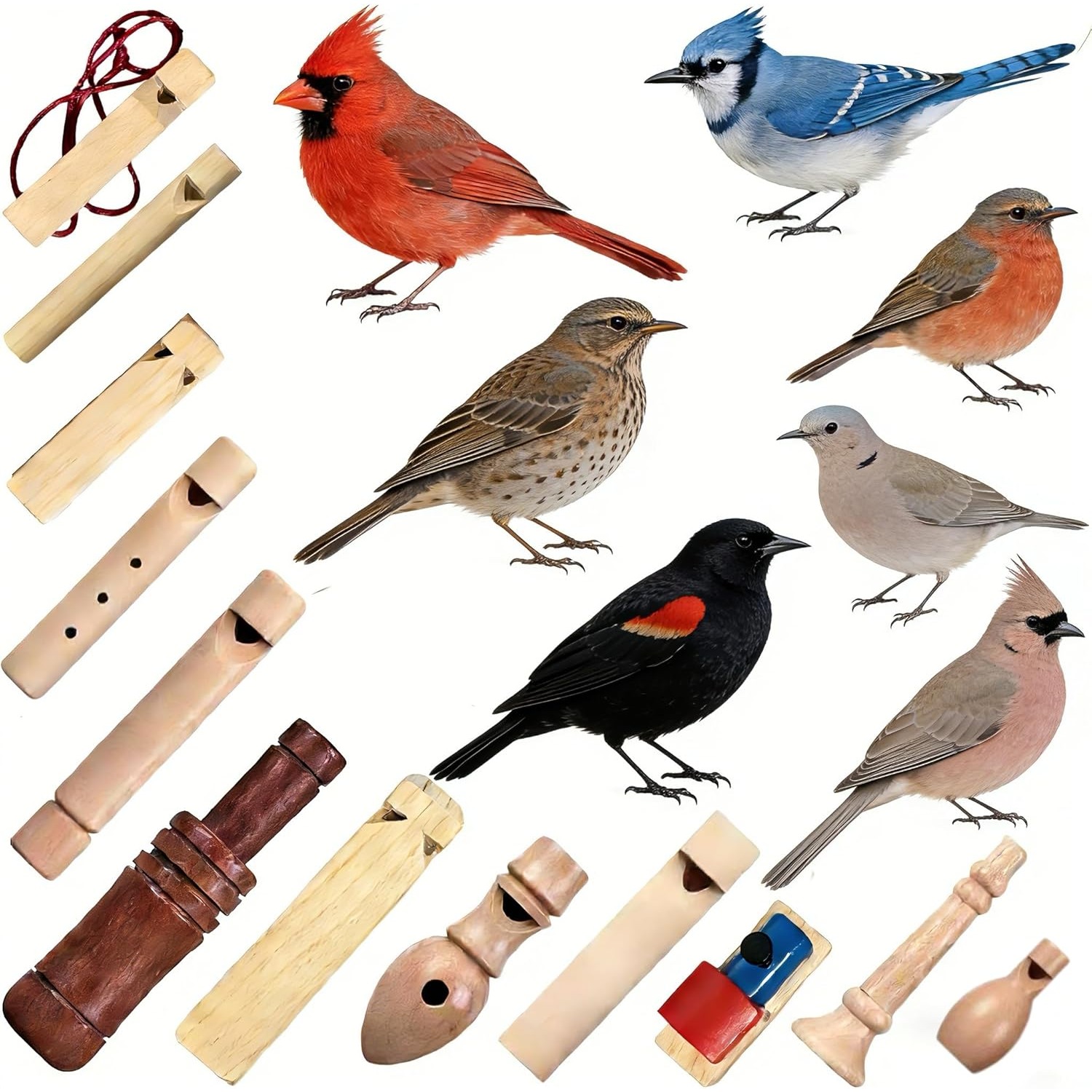 TEMU 12-piece Wooden Bird Whistle Set Handcrafted Bird Whistles- - For , Outdoor Exploration- And Education Includes Portable Storage Pouch | Gifts