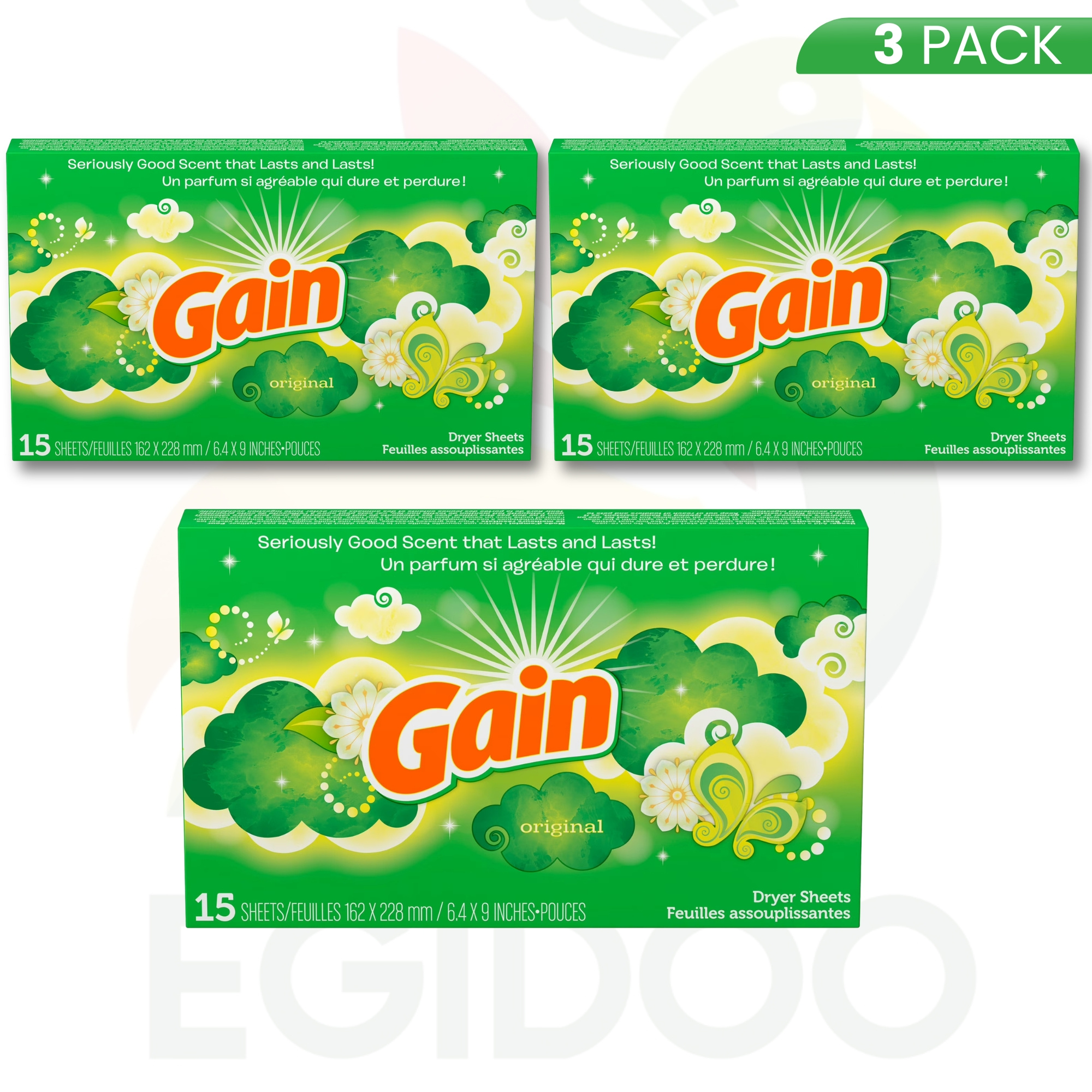 TEMU Gain Original Dryer Sheets 3 Pack (15 Count) - Long- Scent Fabric Softener Sheets