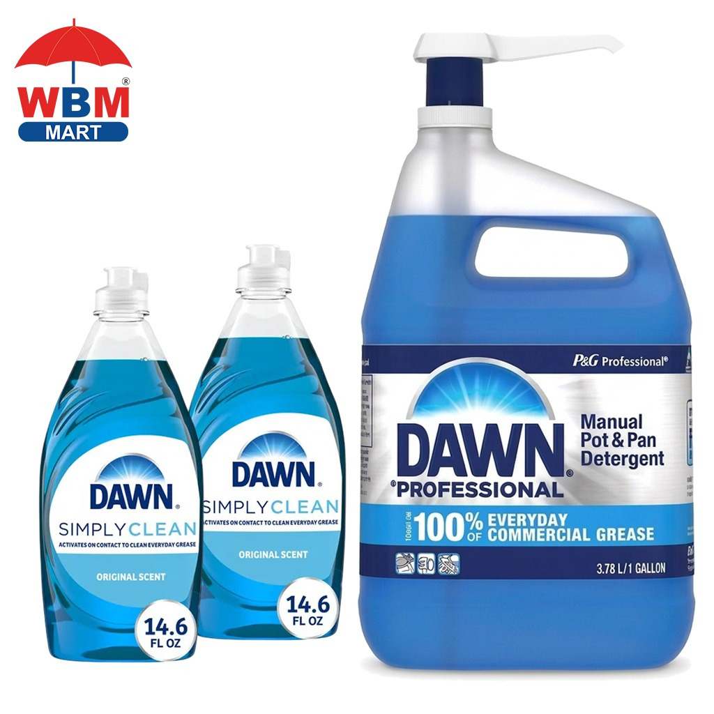 TEMU Manual Dish Soap 1 Gallon Original Scent + Dawn Original Dish Liquid 14.6 Oz 2-pack Kitchen Cleaning Dishwashing Bundle Heavy Duty Sink Soap Set