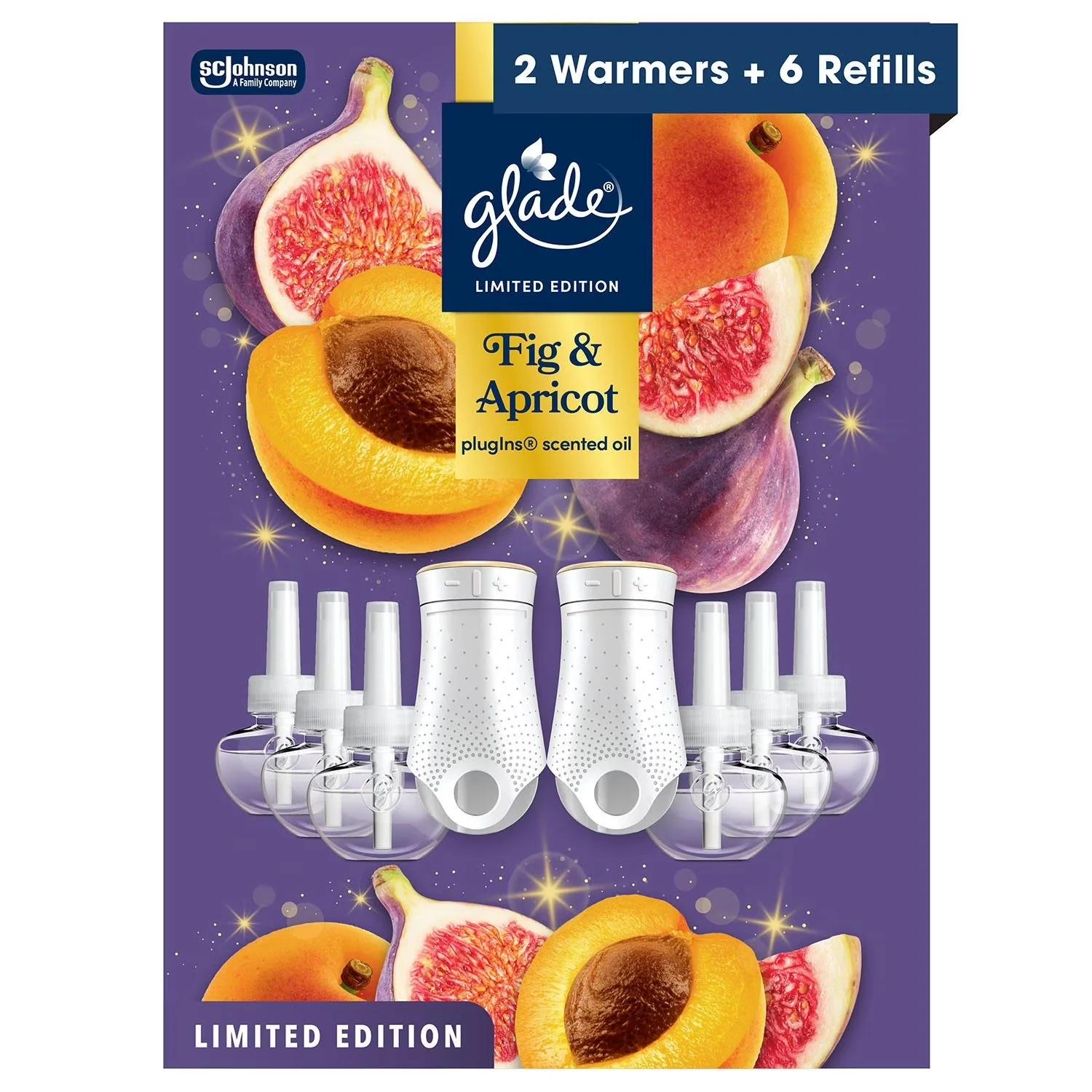 TEMU Plugins Scented Oil, Fig & Apricot, Bundle Kit, 2 Warmers + 6 Refills, Air Freshener Starter Kit