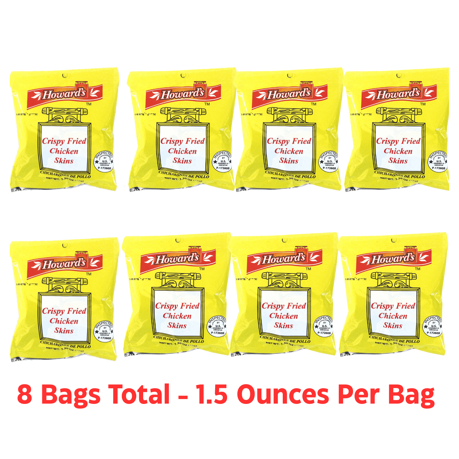 TEMU Howards Crispy Fried Chicken Skins - Chicharrones De Pollo, 1.5oz, Pack Of 8
