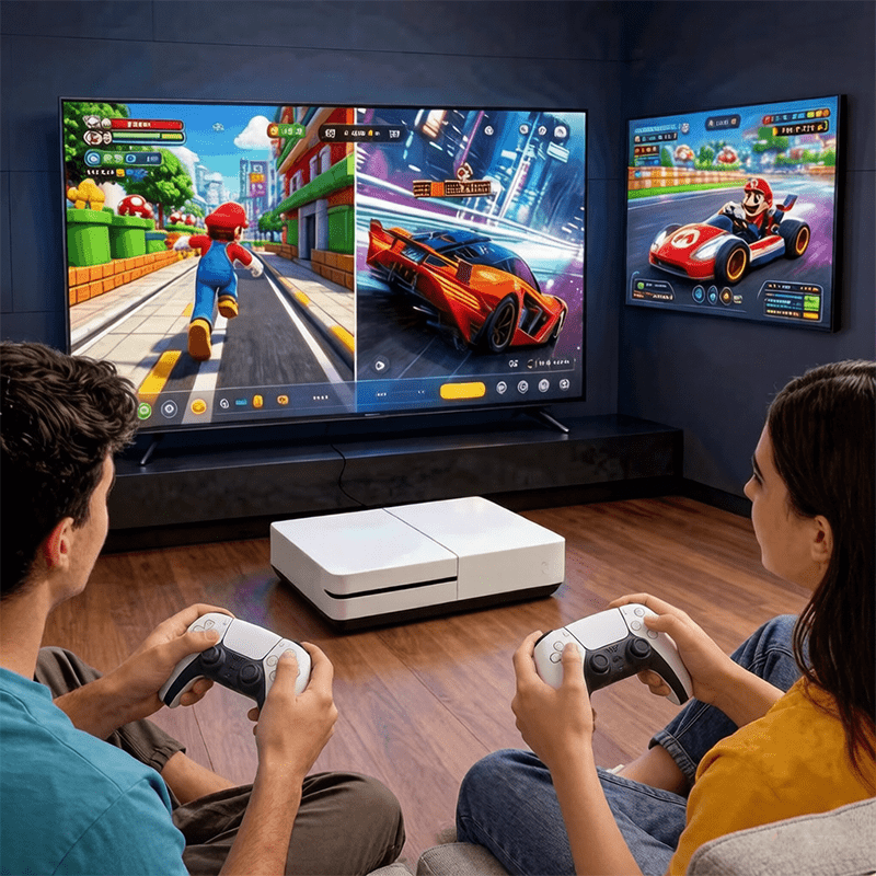 Retro two-player game console, plug and play, classic and fun – complete set includes: color box, game console, 2 controllers, instruction manual – the perfect holiday family gift.