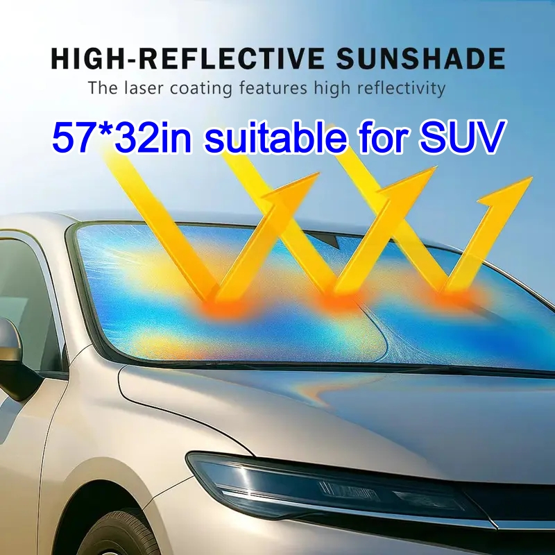 TEMU 2026 Laser Reflective Car Windshield Sun Shade, Heat Insulation Uv Protection Sun Blocker, Durable Auto Sunshade For Sedan, Suv, Mpv