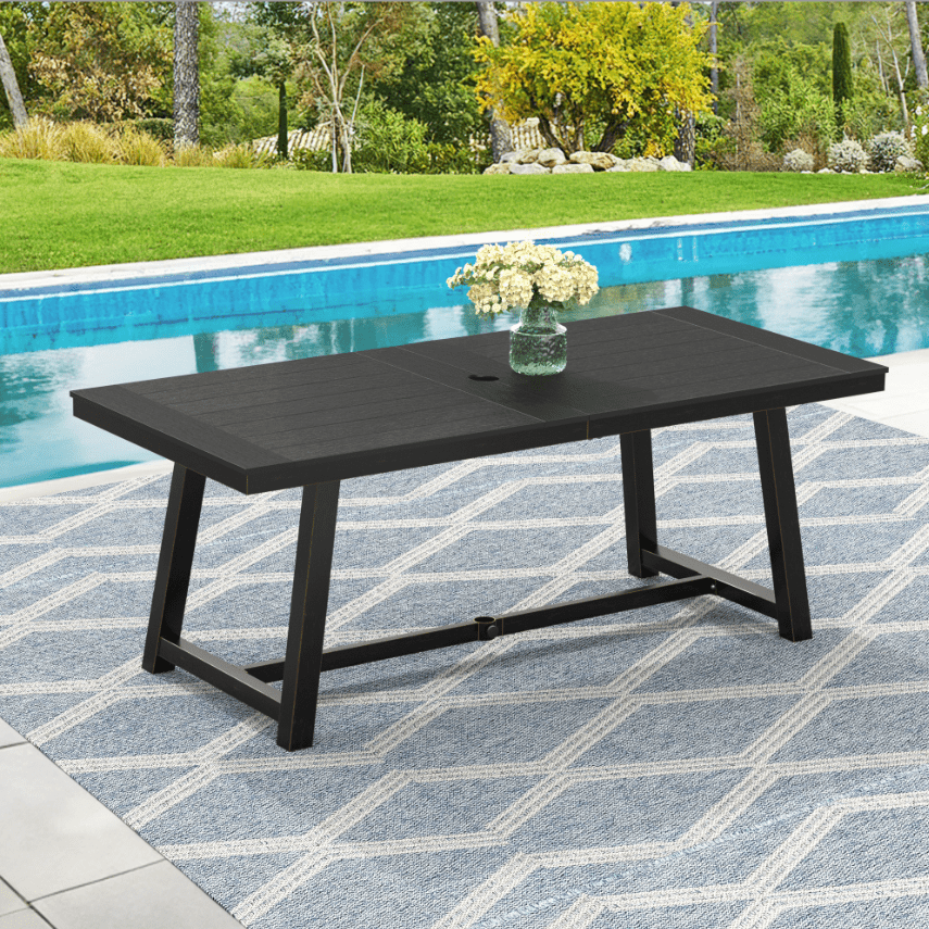 1pc Patio Dining Table, Patio Furniture HDPS All-Weather Material Outdoor Dining Coffee Table with Umbrella Hole