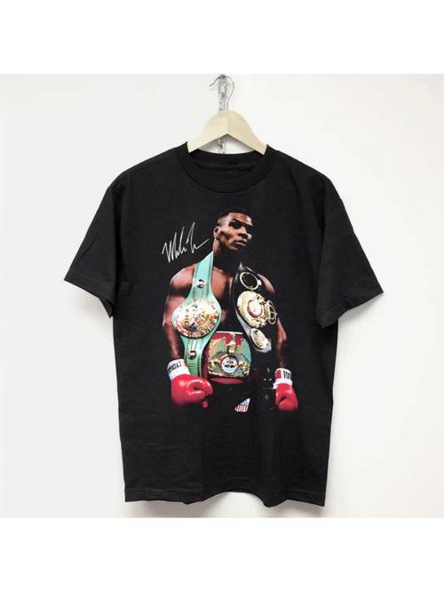 boxing pattern black t shirt design multiple belts and signature comfortable crew neck shirt suitable for fitness enthusiasts boxing fans or daily casual wear