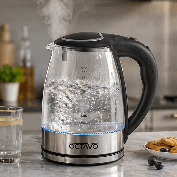 TEMU Glass Electric Kettle 1.8l, 1200w , Auto Shut-off, Boil-, Removable Lid, Stainless Steel Filter