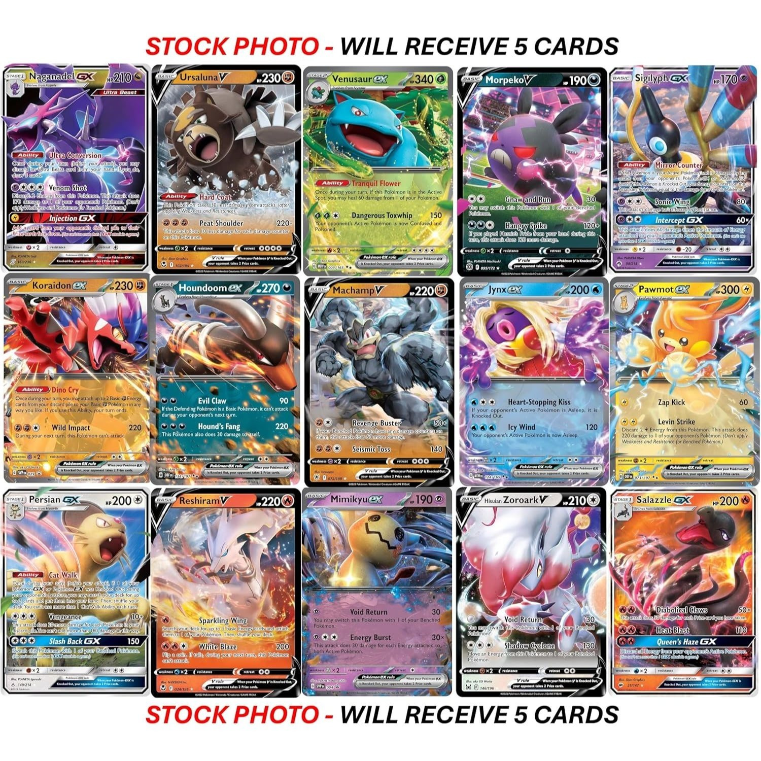 Pokémon TCG Card Lot – 5 Pokemon Ultra Rare Card Lot - V, Gx, ex, Assorted Variety - No Duplicates