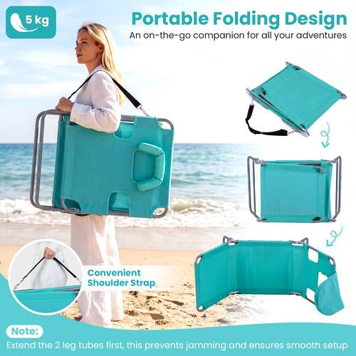 outdoor tanning chair folding chair w 5 position adjustable backrest storage pocket portable sunbathing chair w face hole 2 arm holes removable cushions for beach poolside lawn