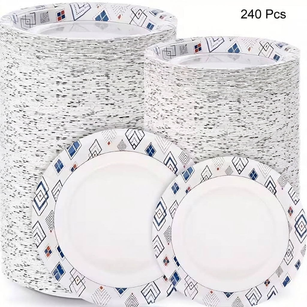 240 Pcs Party Paper Plates, Including 9 Inch Heavy Duty Printed Disposable Plates And 7 Inch Soak Proof Disposable Paper Plate For Everyday Parties For School Halloween Halloween, Christmas (design )