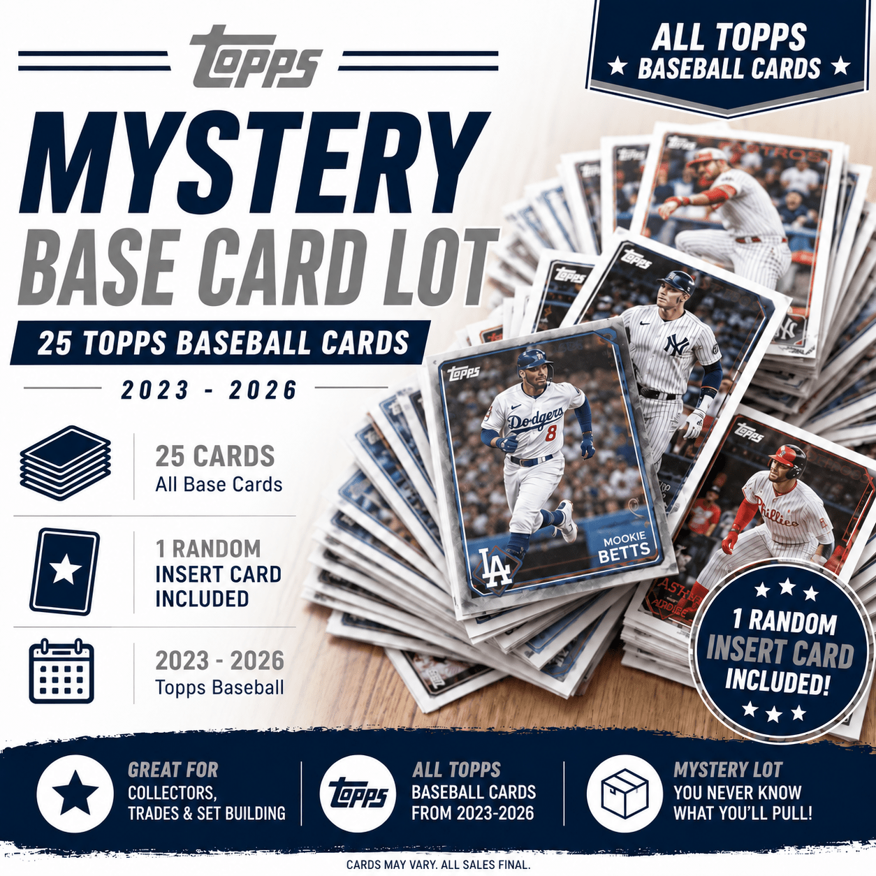TEMU 25 Baseball Cards Mystery Lot (2023-2026) + 1 Random Insert Card