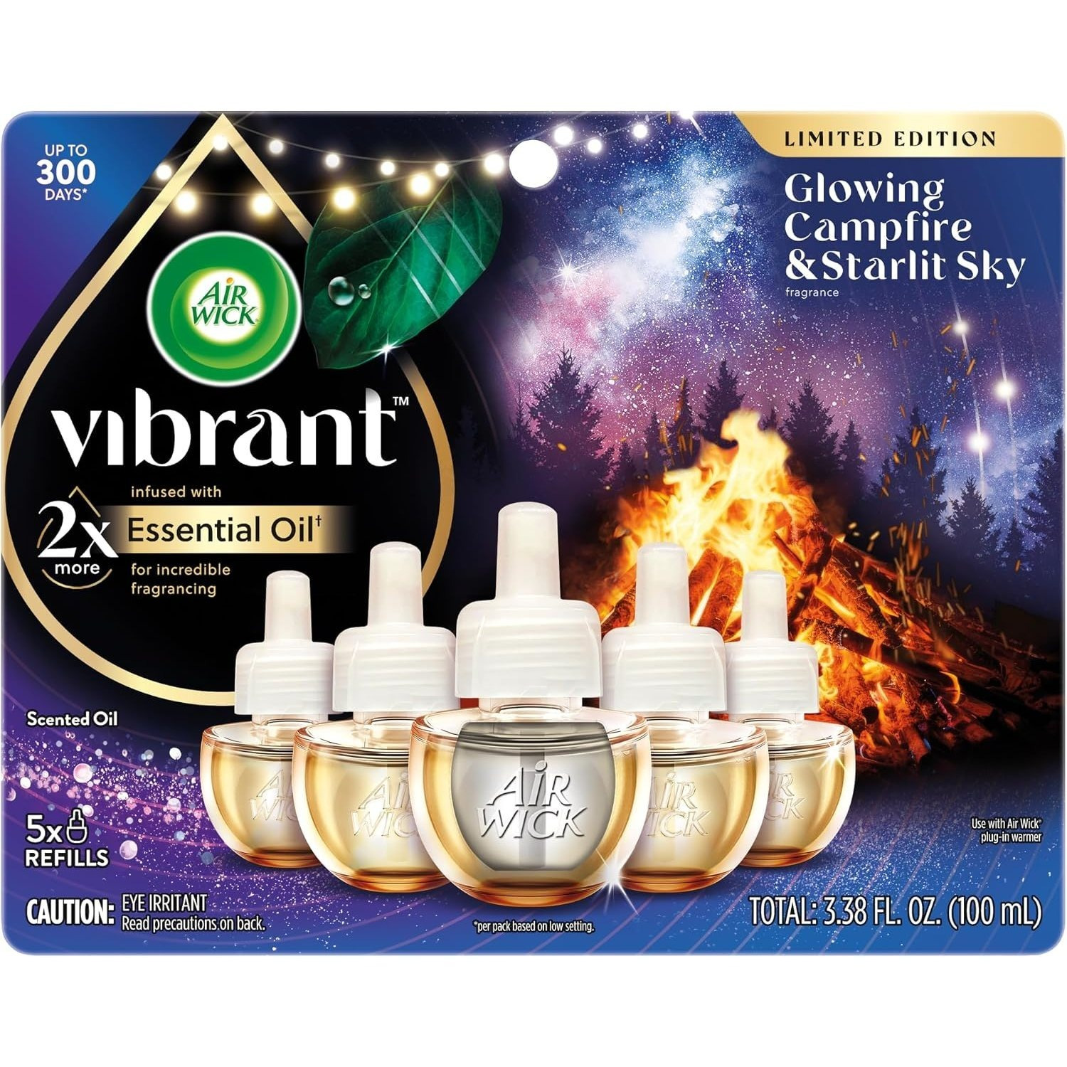 TEMU Vibrant Scented Oil Refills, Glowing Campfire & Sky, Edition, 5 Refills, 3.38 Fl Oz Total, Warmer Not Included