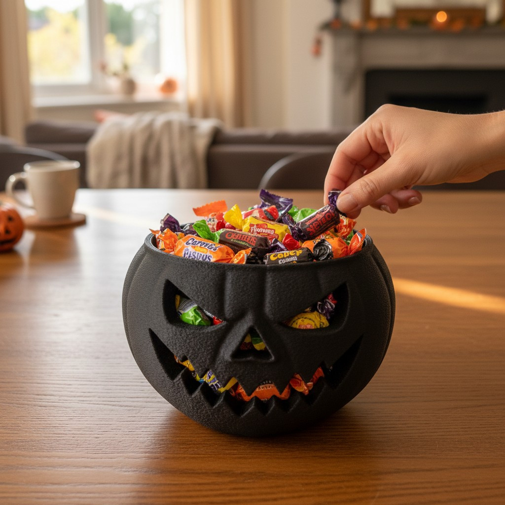 TEMU Halloween Black Pumpkin Candy Bowl, Jack‑o‑lantern Face Decorative Bowl, Trick Or Treat Candy Holder For Halloween Party Tabletop Home Decor