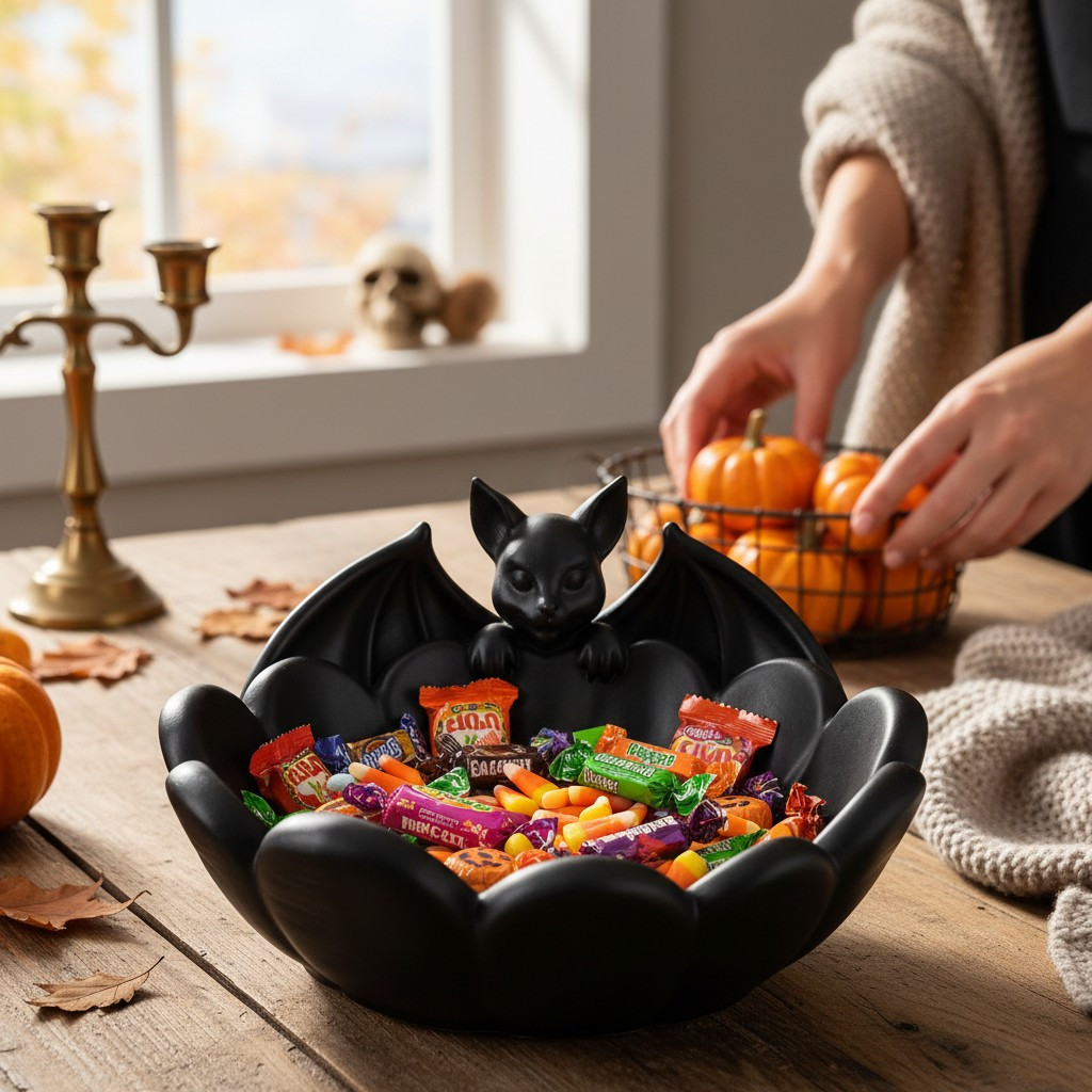 TEMU Halloween Decorative Candy Bowl, Gothic Style Fruit Snack Storage Bowl, Spooky Tabletop Ornament For Halloween Party Home Decoration