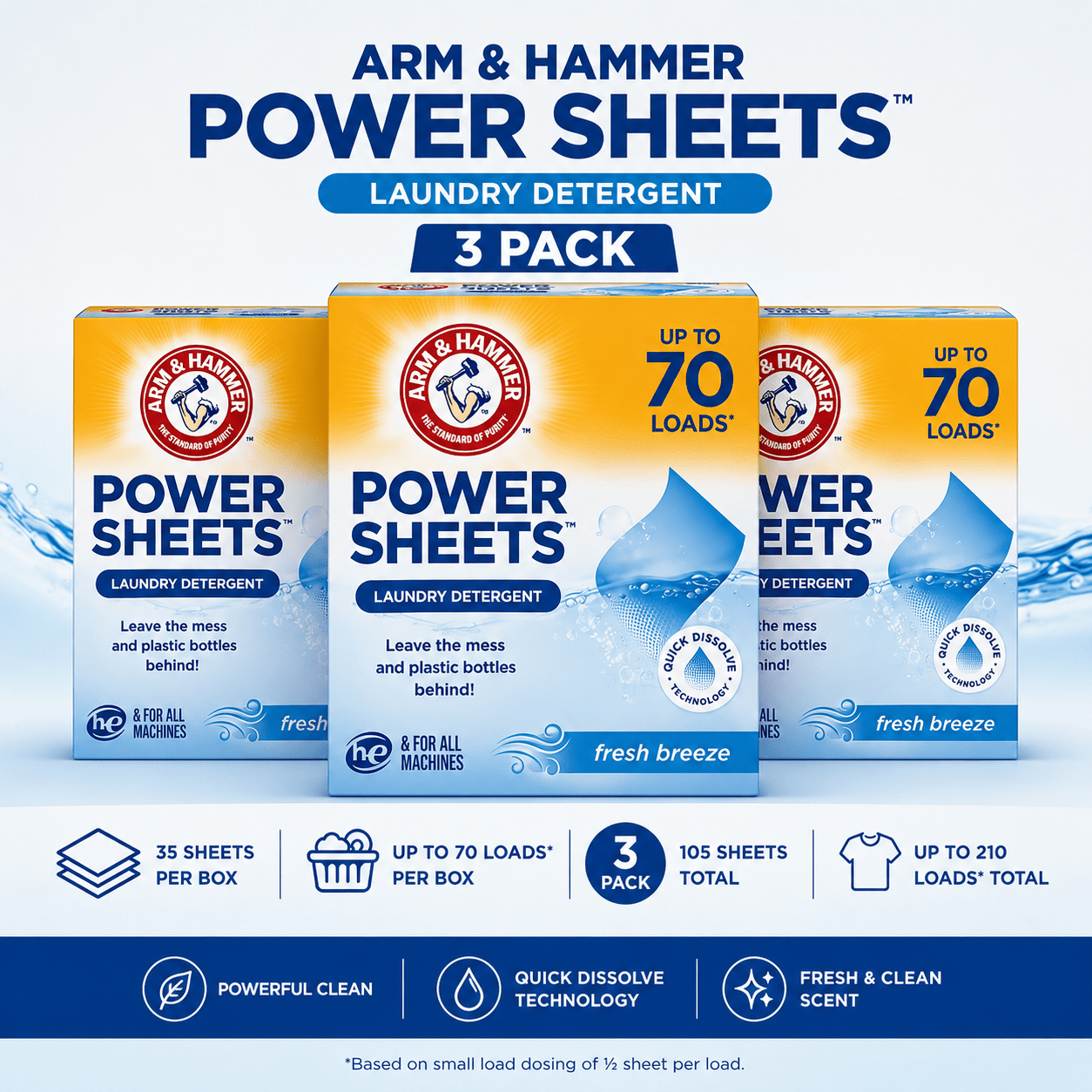 TEMU Arm & Hammer Laundry Detergent, , 3 Pack, 105 Sheets Total, Up To 210 , Pre- Detergent Sheets