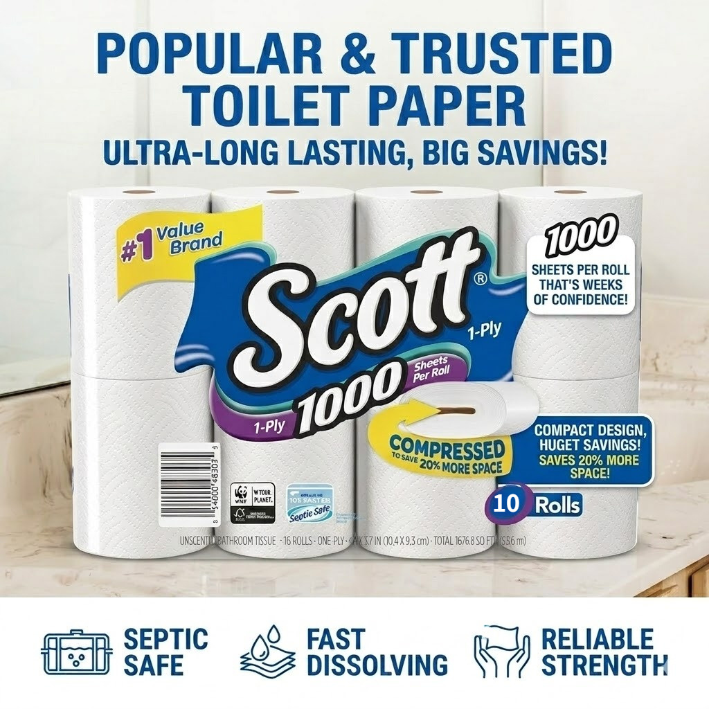 TEMU Scott 1000 Sheets Per Roll Toilet Paper, , 10rolls (pack Of 1)