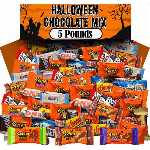 item picture halloween chocolate candy assortment 5 lbs bulk individually wrapped halloween trick or treat bars mix halloween shaped peanut kids filler