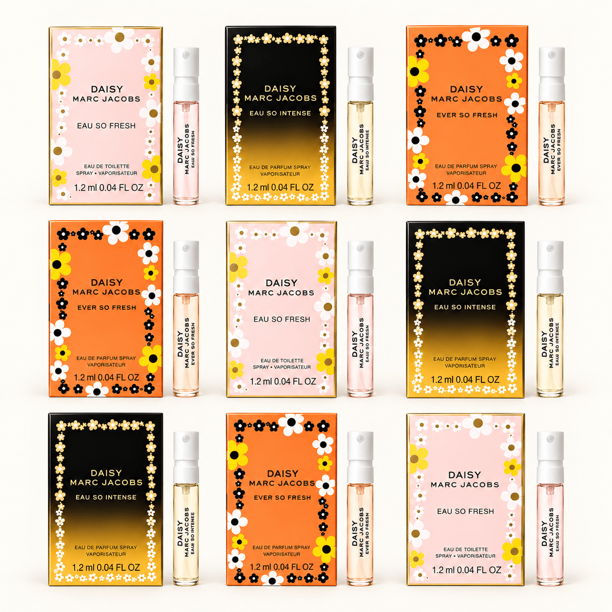 TEMU Daisy Mini Perfume Random Pack Of 5 – 5 × 1.2ml / 0.04oz Carded Mini Sprays | , Eau So & Fresh | Women’s Set