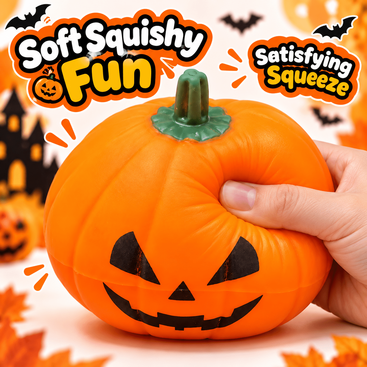 TEMU Jumbo Halloween Pumpkin Squish Toy | Soft Squeeze Jack-o-lantern Sensory Toy, Ages 3 And Up Pumpkin Squish Toy, Halloween , Jack-o-lantern Toy,