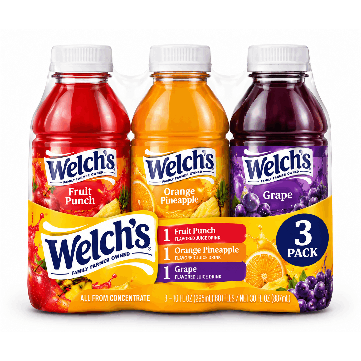 TEMU Welch's Variety Pack Juice Drinks, 03 Pack (10 Fl Oz. Bottles), Mixed Fruit Flavors, Ready-to-drink Family Beverage Variety Pack